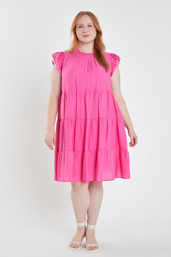 english factory Plus Size Contrast Merrow Babydoll Dress PINK