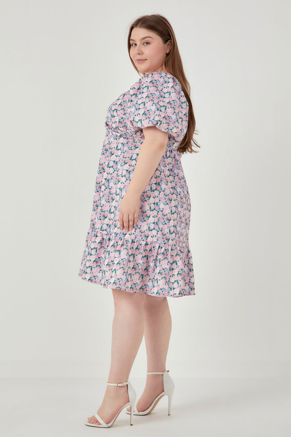 English Factory Plus Size Floral Puff Sleeve Mini Dress LILAC PINK