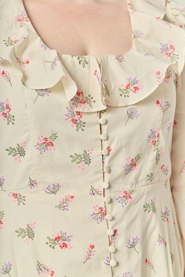 English Factory Plus Size Floral Ruffled Neck Mini Dress IVORY