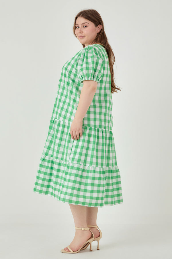 English Factory Plus Size Gingham Check Midi Dress GREEN/WHITE