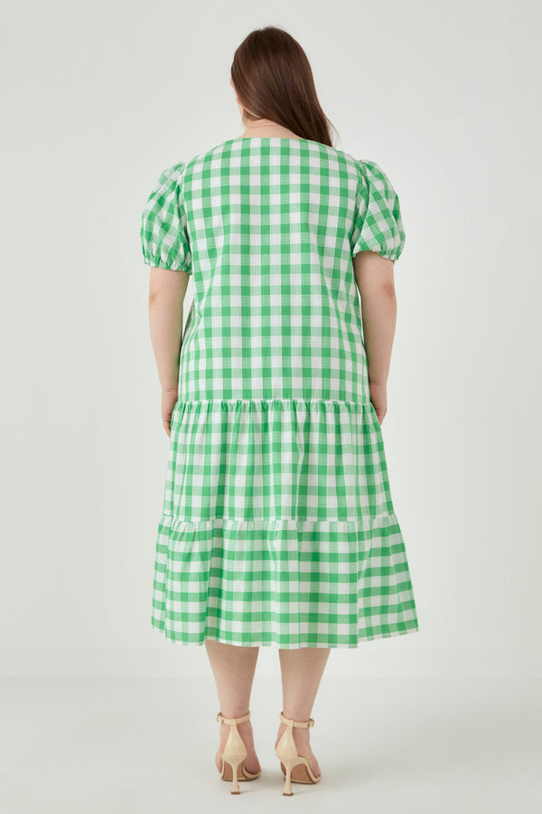 English Factory Plus Size Gingham Check Midi Dress GREEN/WHITE