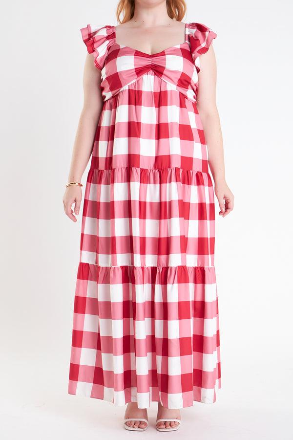 English Factory Plus Size Gingham Maxi Dress RED/WHITE
