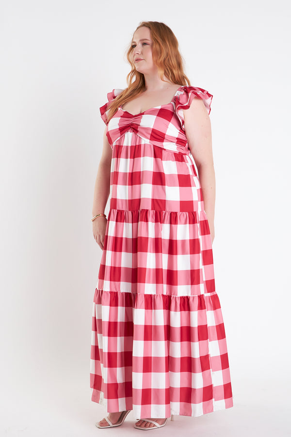 English Factory Plus Size Gingham Maxi Dress RED/WHITE