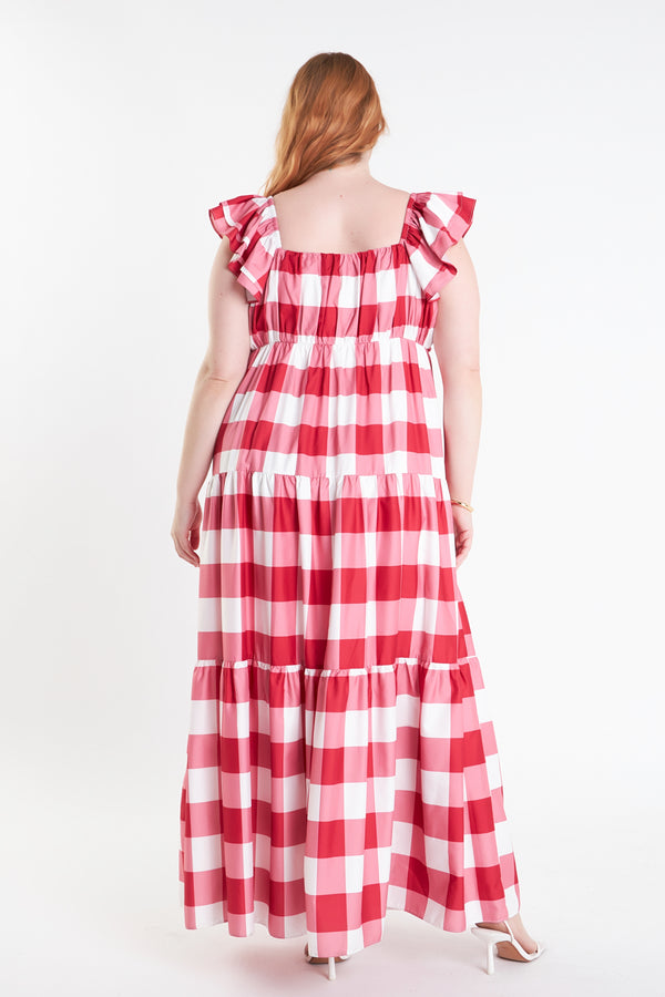 English Factory Plus Size Gingham Maxi Dress RED/WHITE