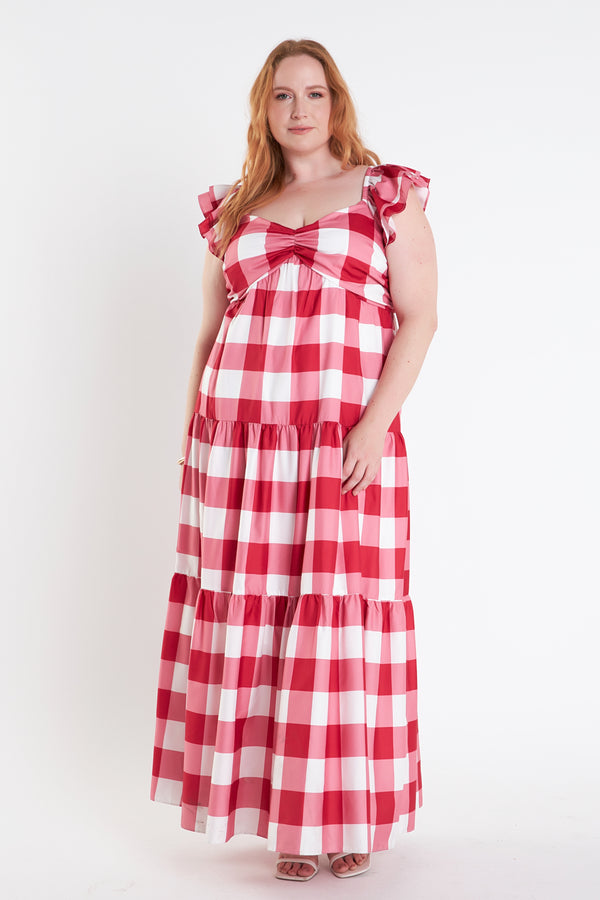 english factory Plus Size Gingham Maxi Dress RED/WHITE