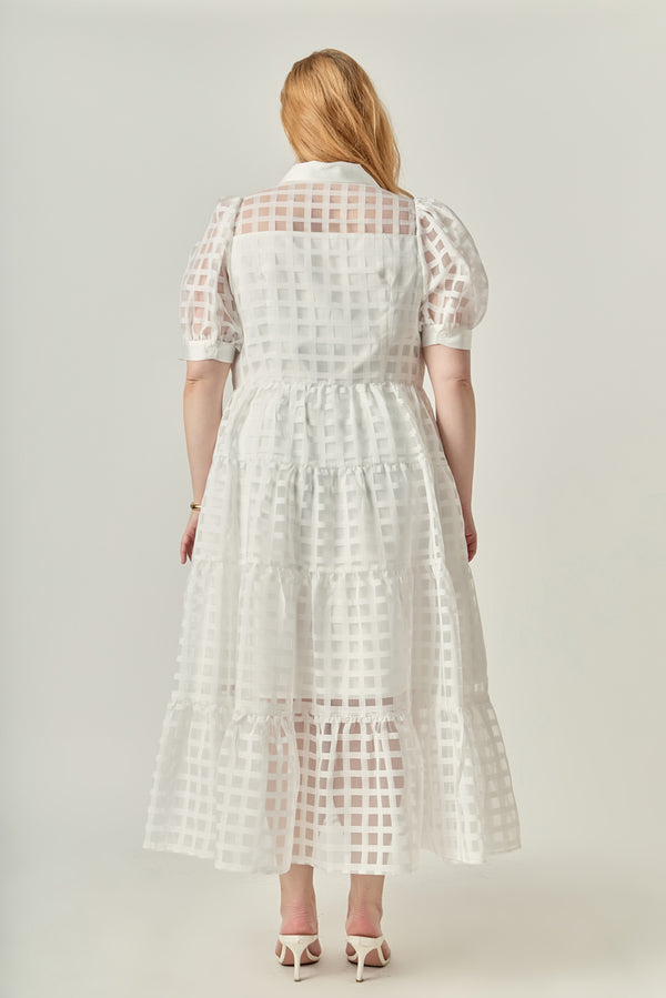 English Factory Plus Size Gridded Organza Tiered Maxi Dress WHITE