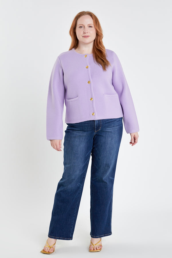 english factory Plus Size Knit Sweater Cardigan LILAC