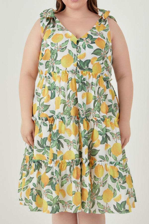 English Factory Plus Size Lemon Print Tiered Mini Dress YELLOW MULTI