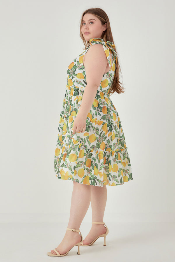 English Factory Plus Size Lemon Print Tiered Mini Dress YELLOW MULTI