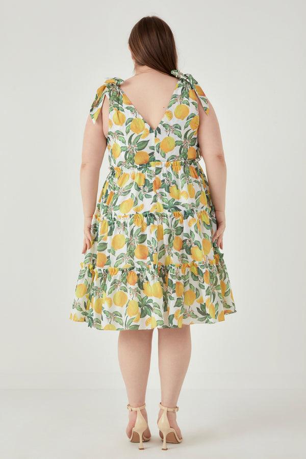 English Factory Plus Size Lemon Print Tiered Mini Dress YELLOW MULTI
