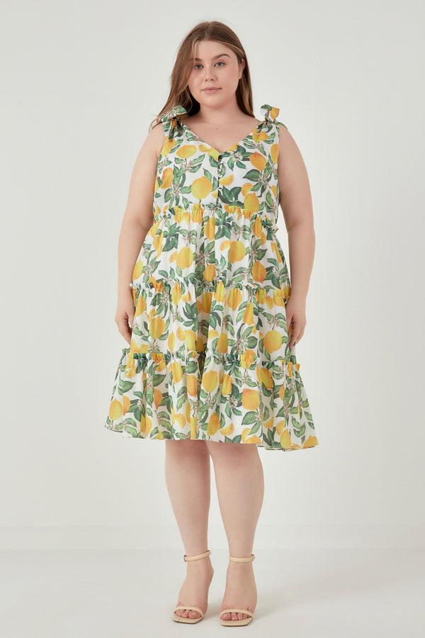 english factory Plus Size Lemon Print Tiered Mini Dress YELLOW MULTI