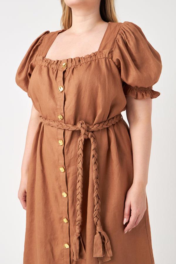English Factory Plus Size Linen Dress With Tie BROWN