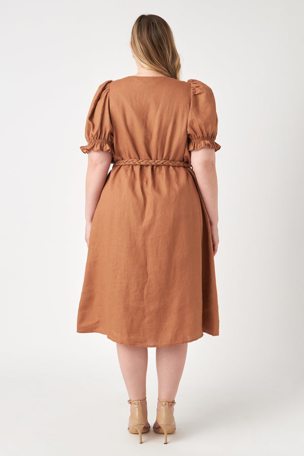 English Factory Plus Size Linen Dress With Tie BROWN
