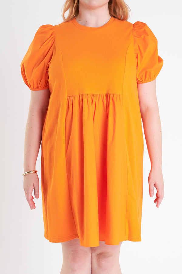 English Factory Plus Size Mixed Media Babydoll Mini Dress ORANGE