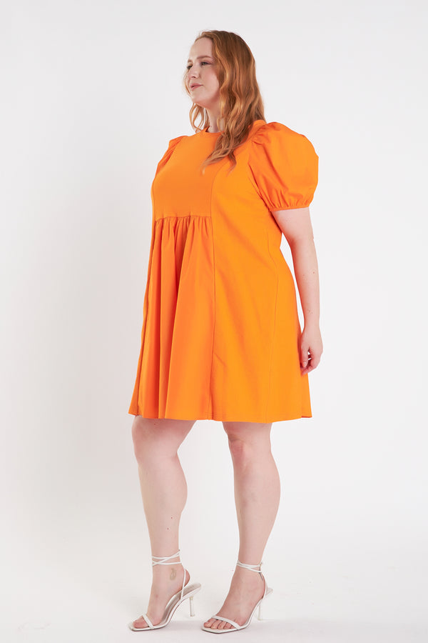 English Factory Plus Size Mixed Media Babydoll Mini Dress ORANGE