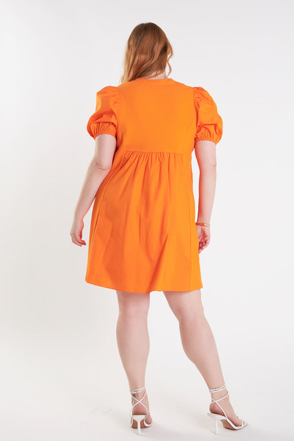 English Factory Plus Size Mixed Media Babydoll Mini Dress ORANGE
