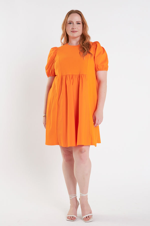 english factory Plus Size Mixed Media Babydoll Mini Dress ORANGE