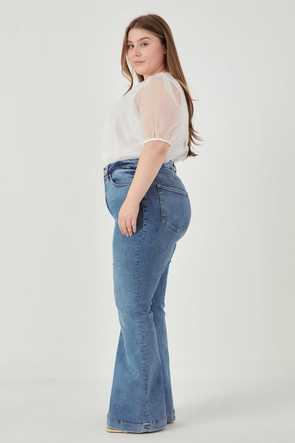 English Factory Plus Size Organza Puff Sleeve Top WHITE