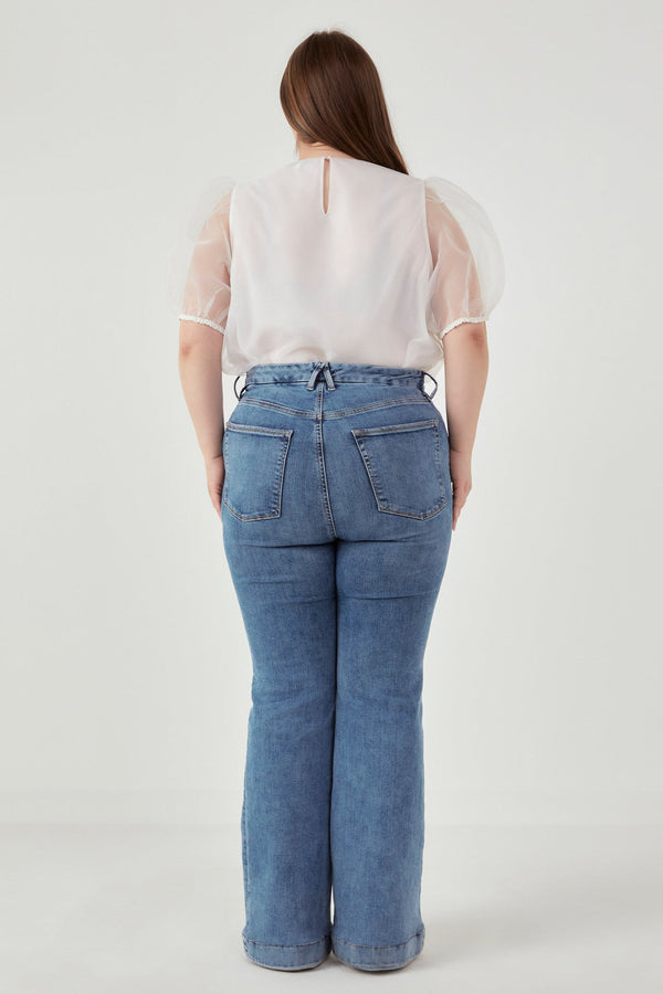 English Factory Plus Size Organza Puff Sleeve Top WHITE