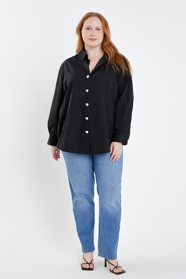 english factory Plus Size Oversize Collared Shirt BLACK