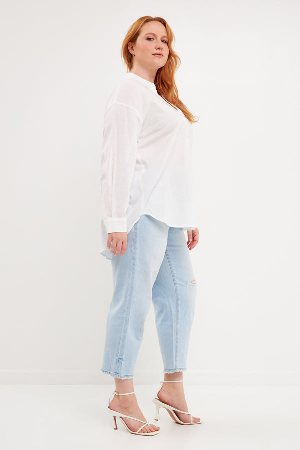 English Factory Plus Size Oversized Linen Shirts WHITE