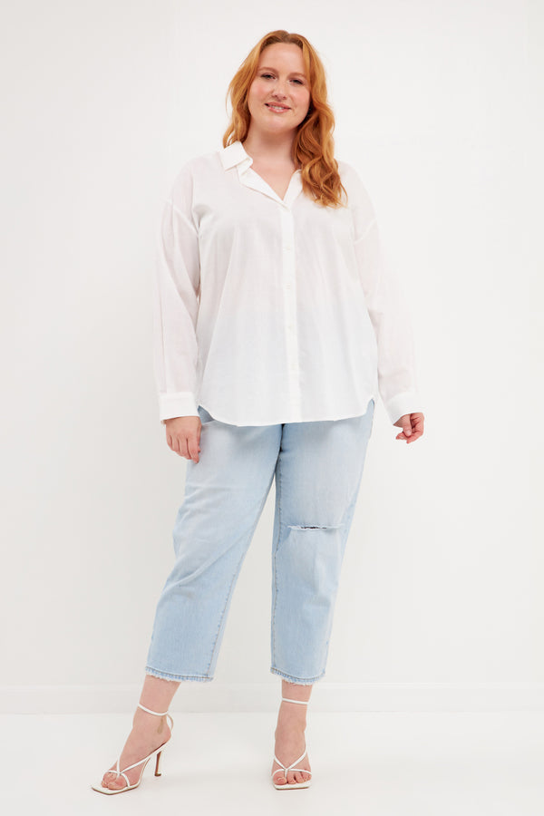 english factory Plus Size Oversized Linen Shirts WHITE