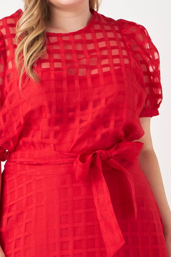 English Factory Plus Size Plaid Organza Fit & Flare Midi Skirt RED