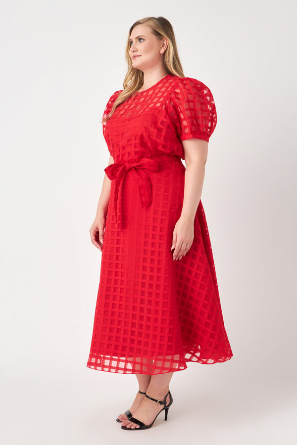 English Factory Plus Size Plaid Organza Fit & Flare Midi Skirt RED