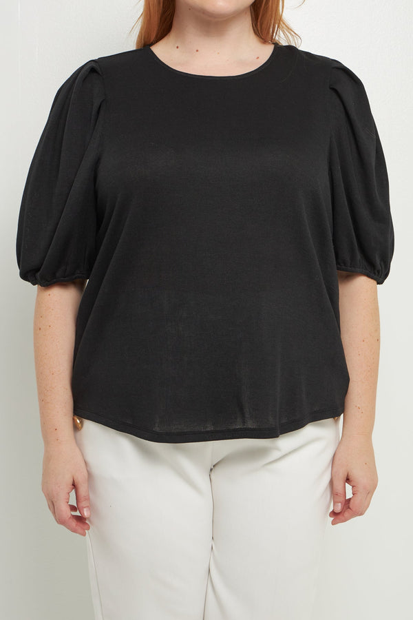 English Factory Plus Size Pleated Shoulder Knit Top BLACK