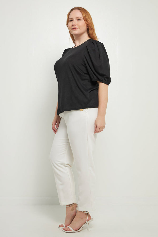 English Factory Plus Size Pleated Shoulder Knit Top BLACK