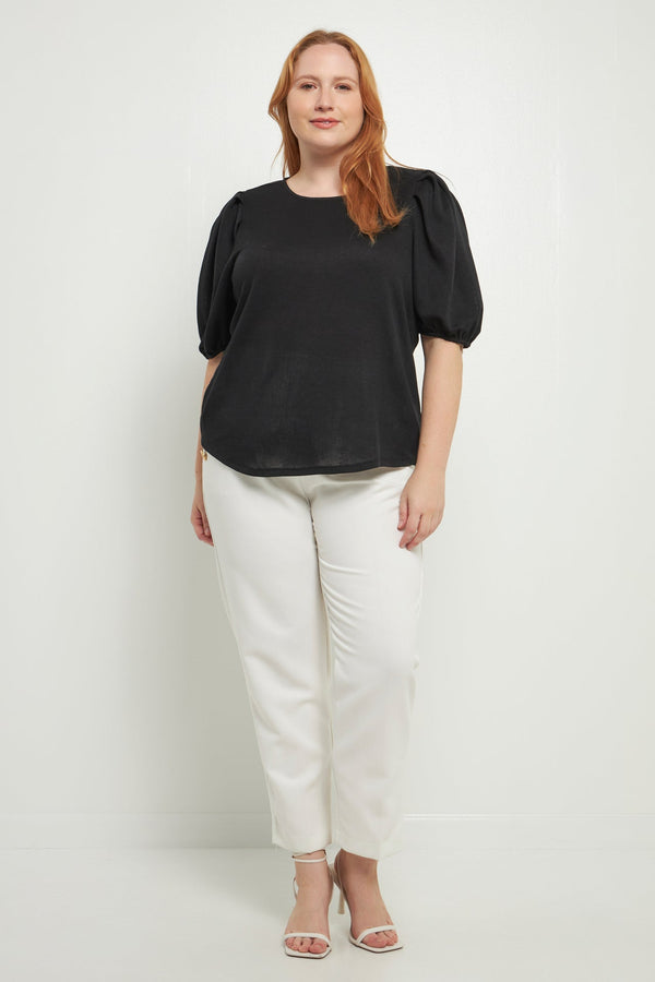 english factory Plus Size Pleated Shoulder Knit Top BLACK