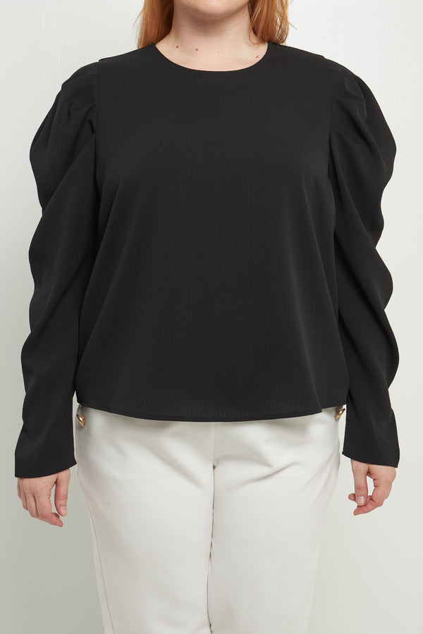 English Factory Plus Size Puff Long Sleeve Top BLACK