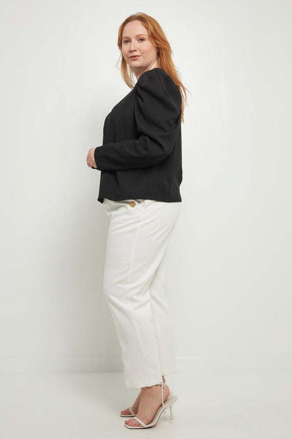 English Factory Plus Size Puff Long Sleeve Top BLACK