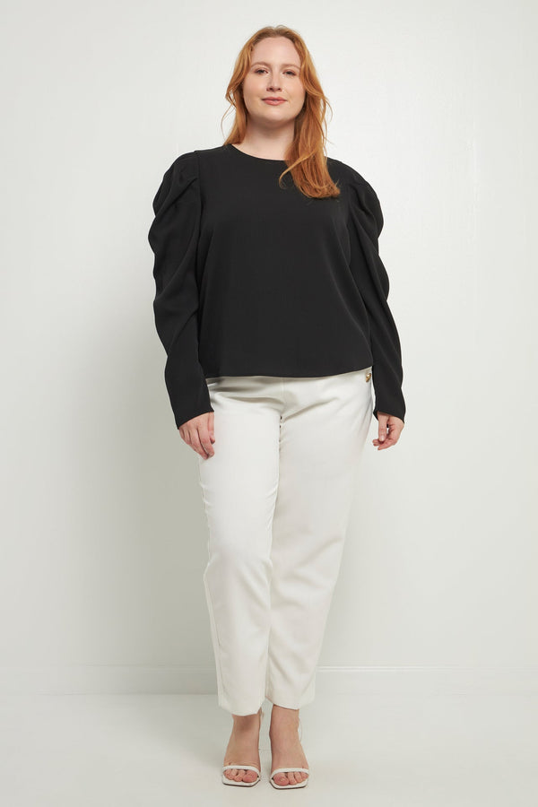 english factory Plus Size Puff Long Sleeve Top BLACK