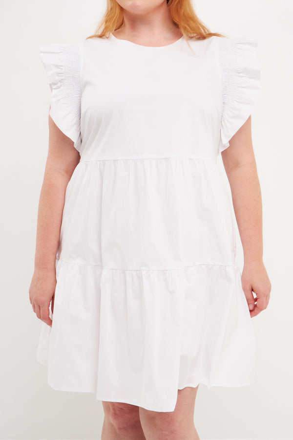English Factory Plus Size Ruffled Babydoll Mini Dress WHITE