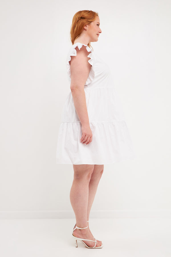 English Factory Plus Size Ruffled Babydoll Mini Dress WHITE