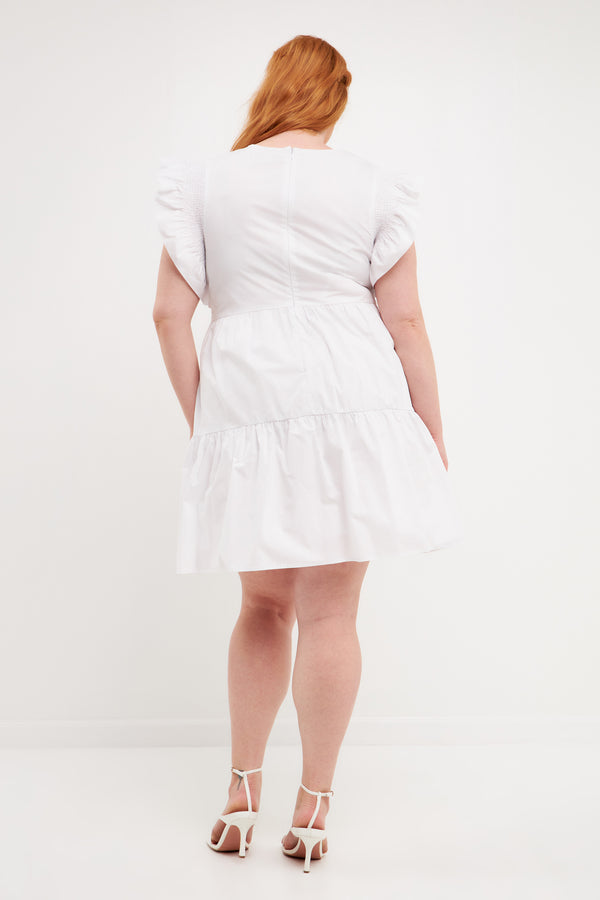 English Factory Plus Size Ruffled Babydoll Mini Dress WHITE