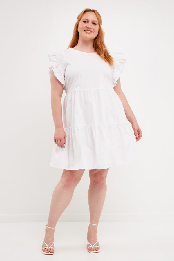 english factory Plus Size Ruffled Babydoll Mini Dress WHITE