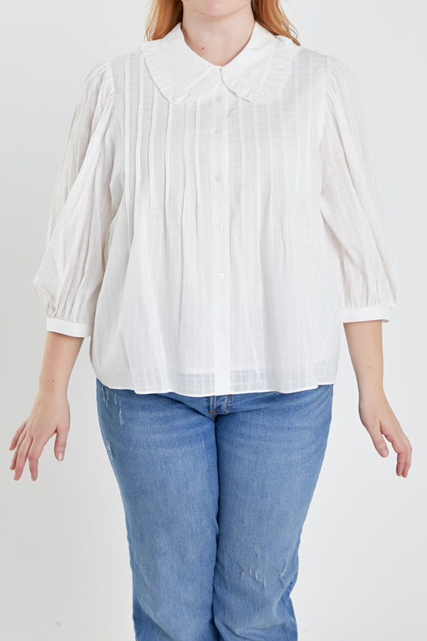 English Factory Plus Size Ruffled Collar Blouse WHITE