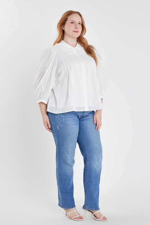 English Factory Plus Size Ruffled Collar Blouse WHITE