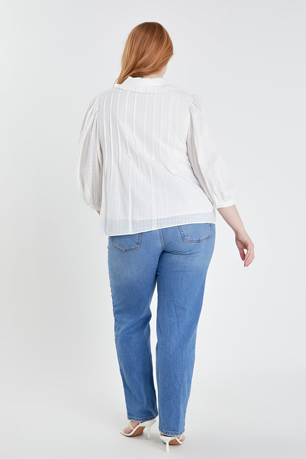 English Factory Plus Size Ruffled Collar Blouse WHITE