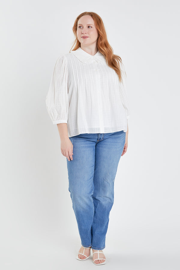 english factory Plus Size Ruffled Collar Blouse WHITE