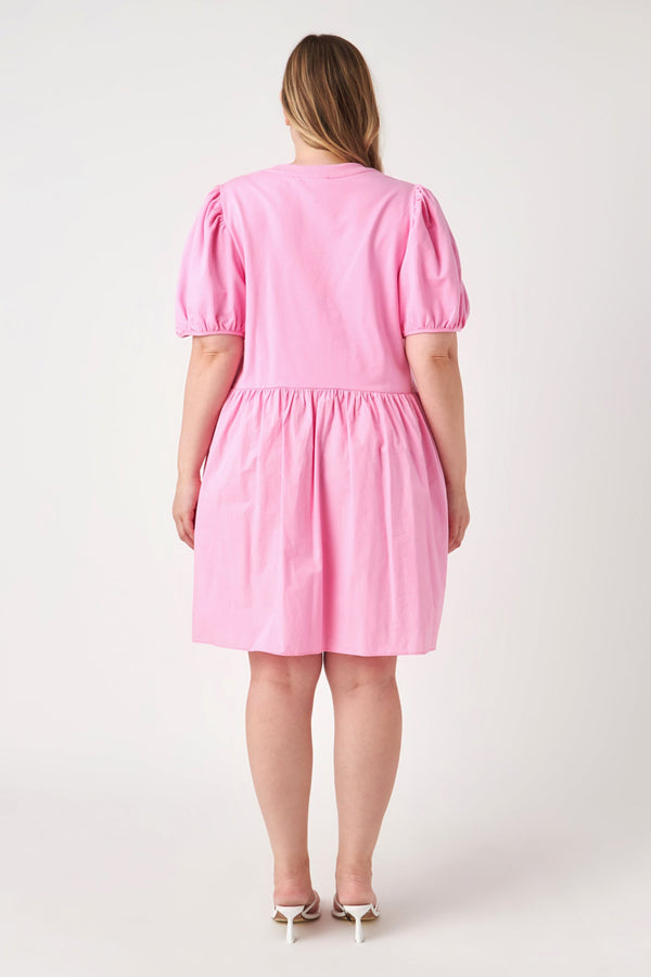 English Factory Plus Size Stretch Denim Mini Dress PINK