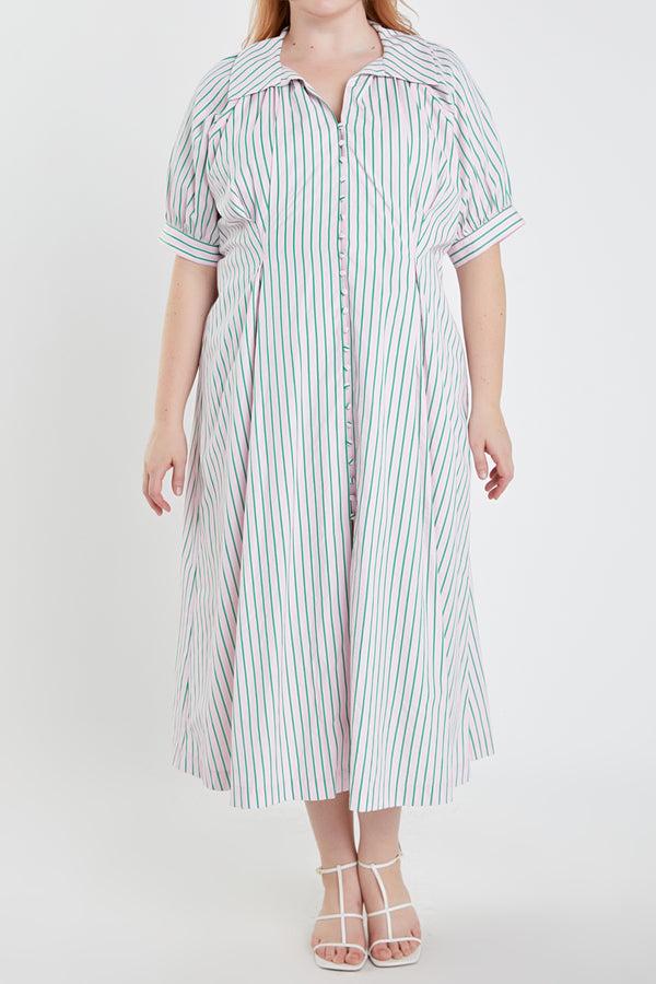 English Factory Plus Size Stripe Shirt Midi Dress PINK/GREEN