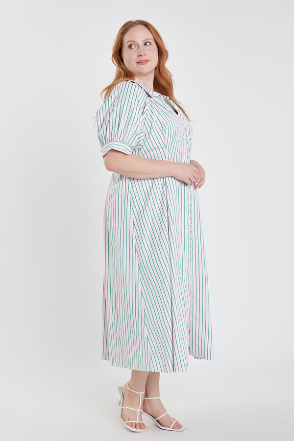 English Factory Plus Size Stripe Shirt Midi Dress PINK/GREEN