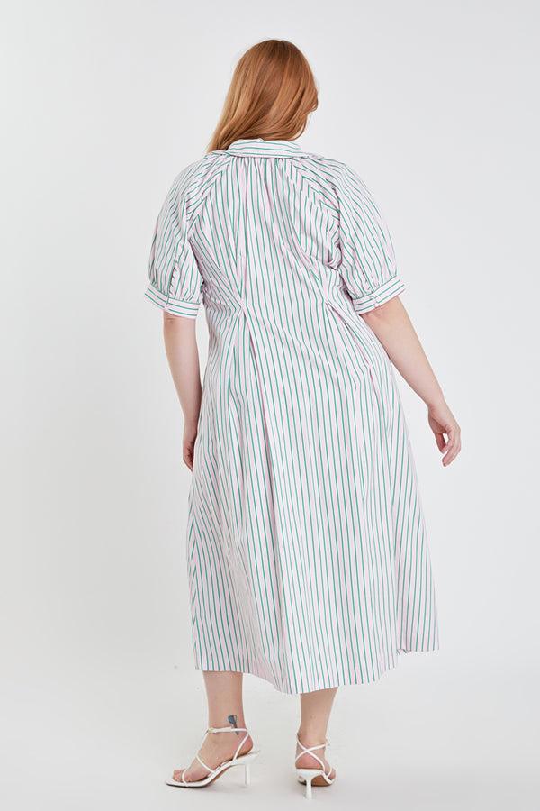 English Factory Plus Size Stripe Shirt Midi Dress PINK/GREEN