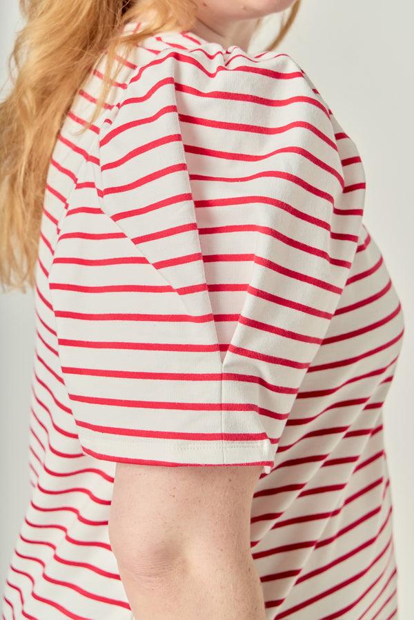 English Factory Plus Size Stripe Women Knit Shirt WHITE/RED
