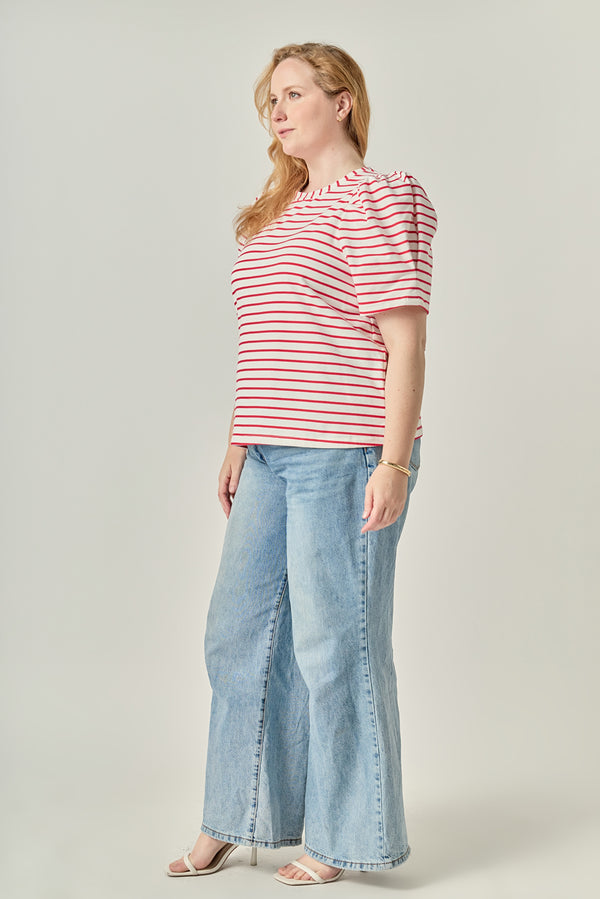 English Factory Plus Size Stripe Women Knit Shirt WHITE/RED