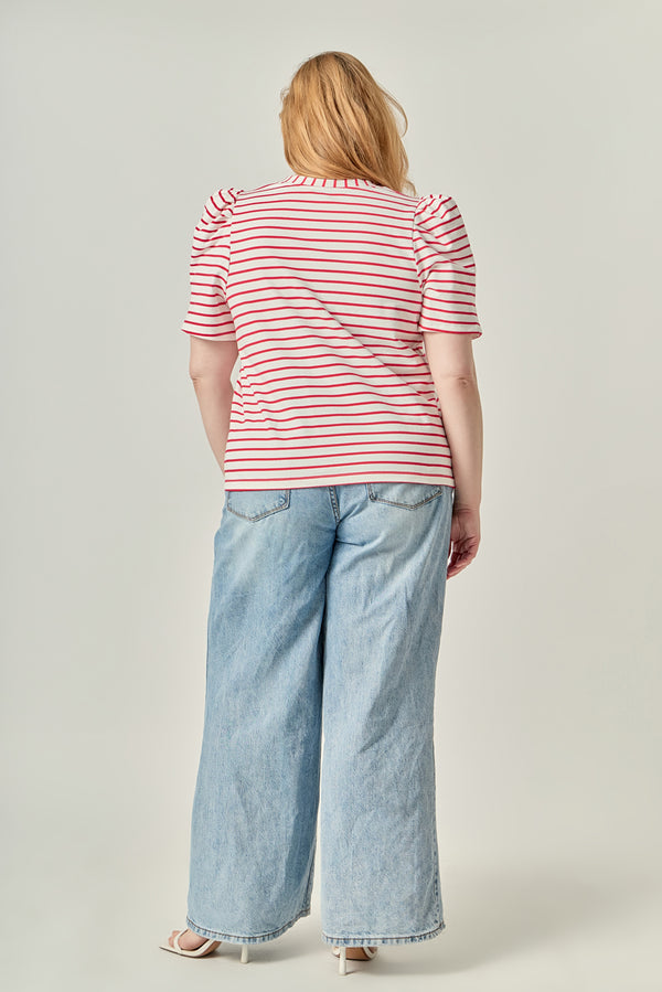 English Factory Plus Size Stripe Women Knit Shirt WHITE/RED