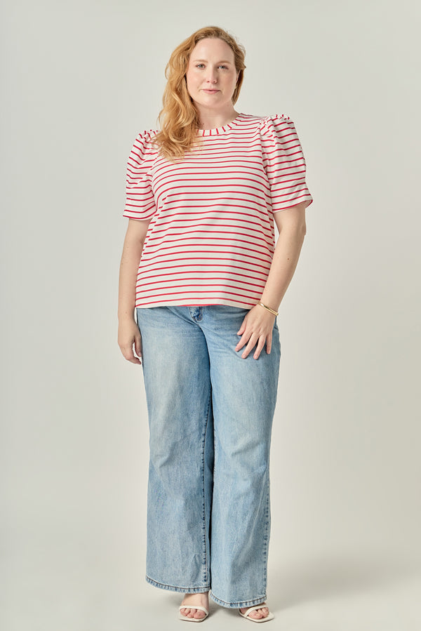 english factory Plus Size Stripe Women Knit Shirt WHITE/RED